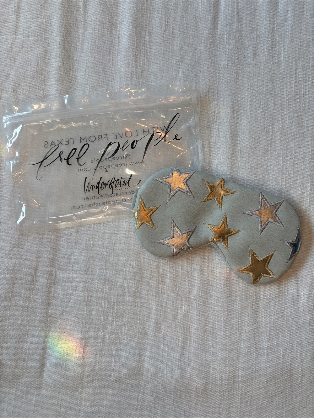 Free People Metallic Star Sleep Mask in Light Gray with Gold & Silver Stars
